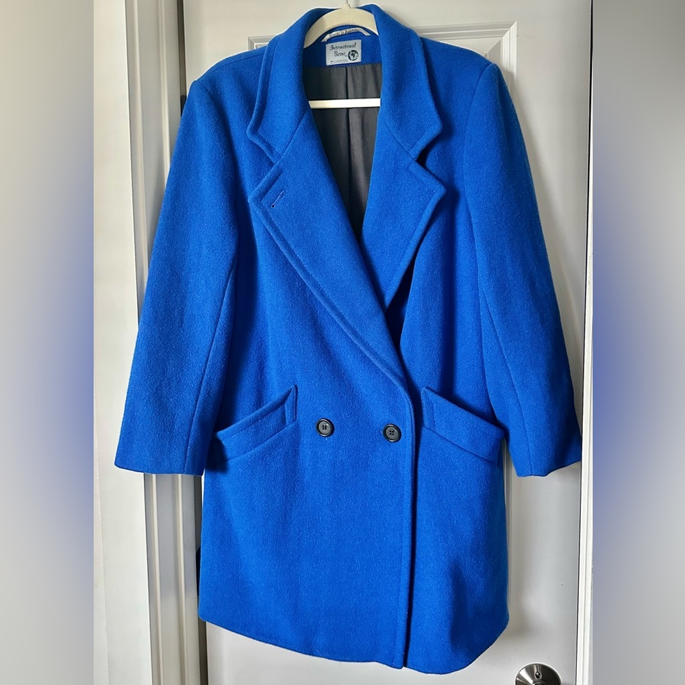 Bright Blue Vintage Women's Wool Double-Breasted Coat - Sz 7 - Stunning!!